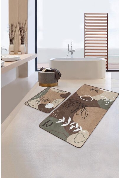 Hnědé sametové koupelnové předložky v sadě 2 ks 60x100 cm Abstract Faces – Mila Home