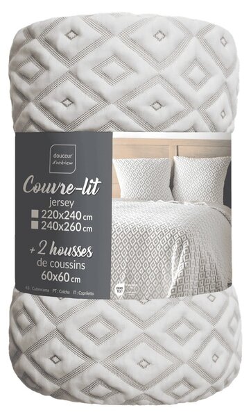 Bílý/béžový set přehozu a povlaku na polštář jersey 240x260 cm Joana – douceur d'intérieur