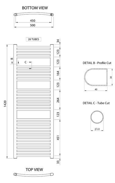 Aqualine Aqualine, ALYA topné těleso oblé 500x1420mm, chrom, LLC203