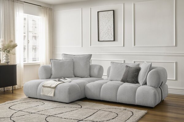 -25 % Dny MOMENTI– Bobochic Paris Světle šedá bouclé rohová pohovka Alya 307 cm, levá