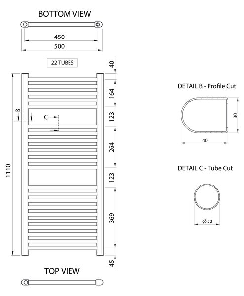Aqualine Aqualine, ALYA topné těleso rovné 500x1110 mm, chrom, LLR102