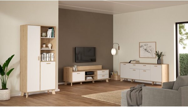 Bílá/v přírodní barvě komoda v dekoru dubu 196x73x39 cm Ikast – Tvilum
