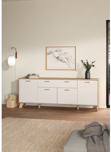 Bílá/v přírodní barvě komoda v dekoru dubu 196x73x39 cm Ikast – Tvilum
