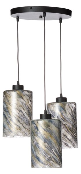 Light for home - Závěsné svítidlo 60566 "FLORENCE" s třemi skleněnými stínítky z foukaného skla., 3x60W, E27, Černá