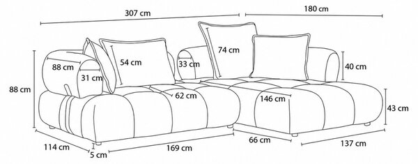 -25 % Dny MOMENTI– Bobochic Paris Tmavě modrá bouclé rohová pohovka Alya 307 cm, pravá