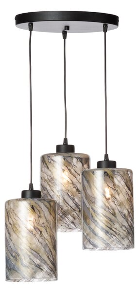 Light for home - Závěsné svítidlo 60566 "FLORENCE" s třemi skleněnými stínítky z foukaného skla., 3x60W, E27, Černá