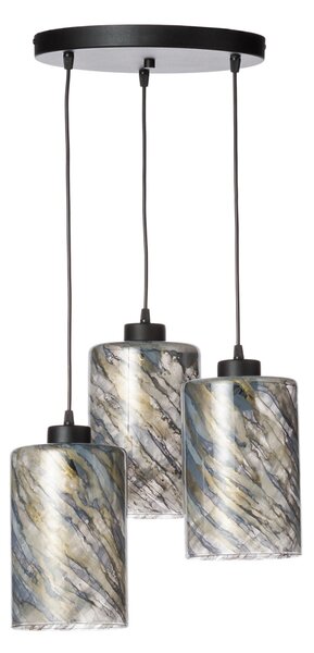 Light for home - Závěsné svítidlo 60566 "FLORENCE" s třemi skleněnými stínítky z foukaného skla., 3x60W, E27, Černá