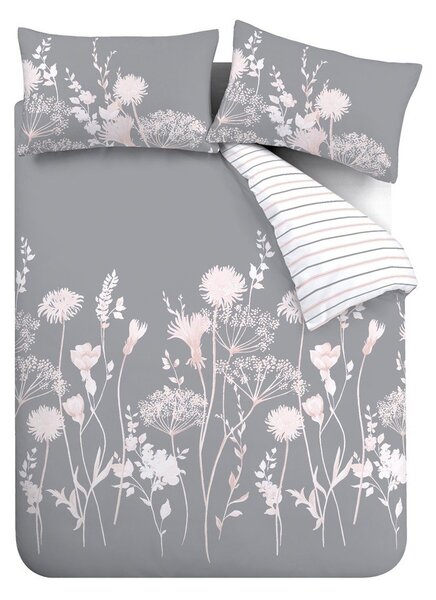 Šedé povlečení na jednolůžko 135x200 cm Meadowsweet Floral – Catherine Lansfield