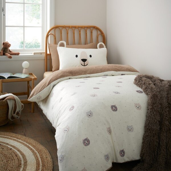 Hnědé/krémové dětské povlečení na jednolůžko z mikroplyše 135x200 cm Cosy Bear – Catherine Lansfield