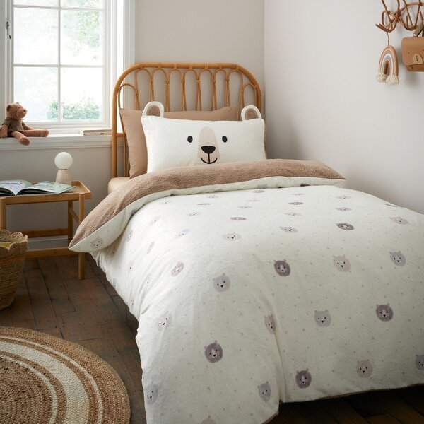 Hnědé/krémové dětské povlečení na jednolůžko z mikroplyše 135x200 cm Cosy Bear – Catherine Lansfield