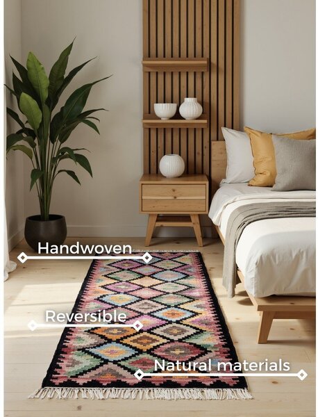 Oboustranný ručně tkaný vlněný běhoun 60x190 cm Kamal Zara – Nouristan