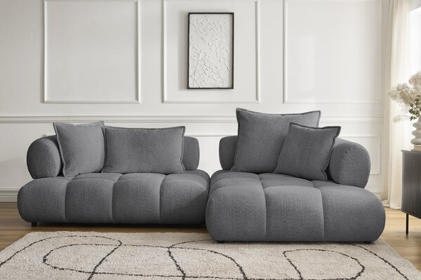 -25 % Dny MOMENTI– Bobochic Paris Tmavě šedá bouclé rohová pohovka Alya 307 cm, pravá
