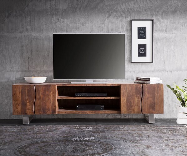 DELIFE TV stolek Live-Edge 200 cm akácie hnědá 4 dvířka 2 přihrádky