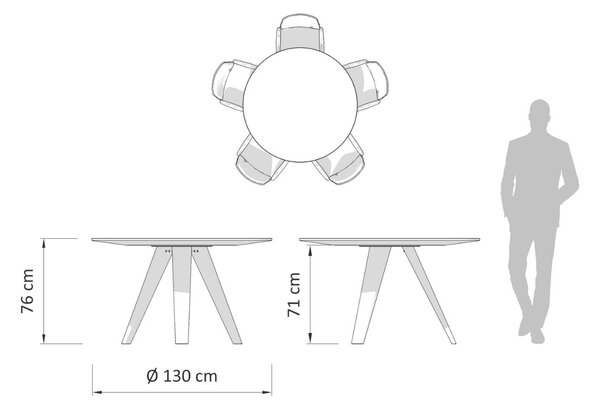 Betonový kulatý jídelní stůl Cioata Tribeca 130 cm s dřevěnou podnoží