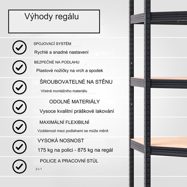 Deuba Rohový regál 180x70x40 cm - černý