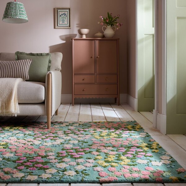 Ručně tkaný vlněný koberec v mentolové barvě 120x170 cm Emilia Floral – Flair Rugs