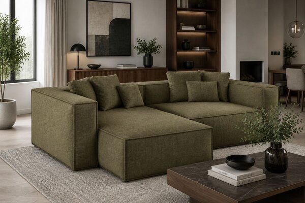 -25 % Dny MOMENTI– Cosmopolitan Design Zelená žinylková rohová pohovka Aveiro 254 cm, levá