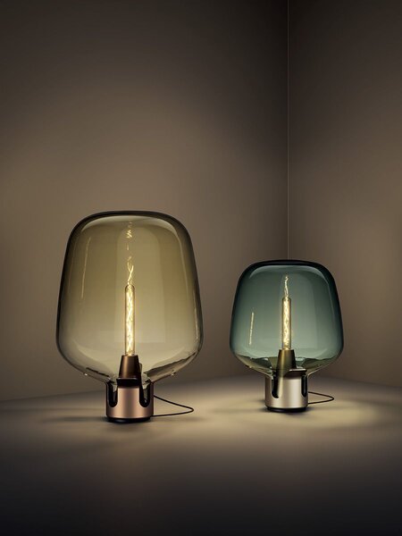 Lodes 19184 6800 Flar large, lampa z medového skla a champagne základny se stmívačem, 1x25W E27, výška 62,5cm