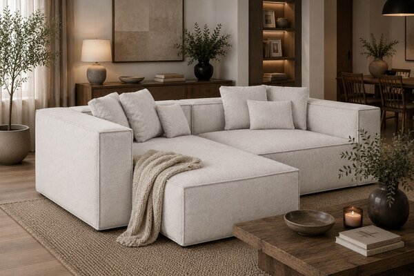-25 % Dny MOMENTI– Cosmopolitan Design Světle šedá žinylková rohová pohovka Aveiro 254 cm, levá