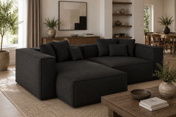 -25 % Dny MOMENTI– Cosmopolitan Design Černá žinylková rohová pohovka Aveiro 254 cm, levá