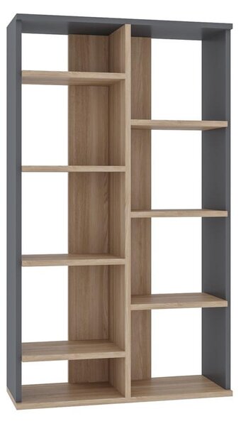 REGÁL, antracitová, barvy dubu, 72/123,6/25 cm MID.YOU - Knihovny, Online Only