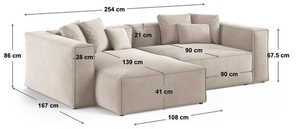 -25 % Dny MOMENTI– Cosmopolitan Design Béžová žinylková rohová pohovka Aveiro 254 cm, pravá