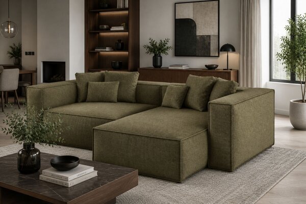 -25 % Dny MOMENTI– Cosmopolitan Design Zelená žinylková rohová pohovka Aveiro 254 cm, pravá