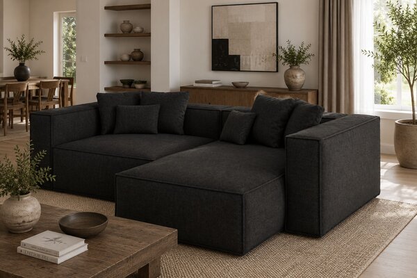 -25 % Dny MOMENTI– Cosmopolitan Design Černá žinylková rohová pohovka Aveiro 254 cm, pravá