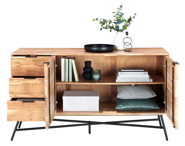 ŠIROKÁ KOMODA, akácie, černá, barvy akácie, 145/80/45 cm Ambia Home - Komody na nožičkách