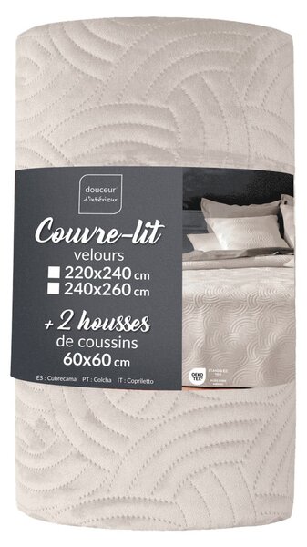 Krémový sametový set přehozu a povlaku na polštář 240x260 cm Solange – douceur d'intérieur