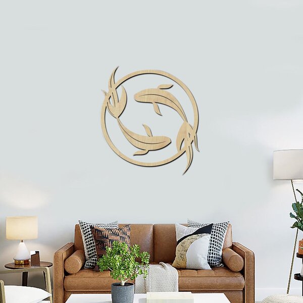 Dřevěný obraz KOI FISH v kruhu | Rozměry (cm): 20x22 | Zvolte barvu dekoru: Černá