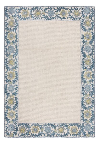 Modrý/slonovinový ručně tkaný koberec s příměsí vlny 160x230 cm Myla Floral Frame – Flair Rugs