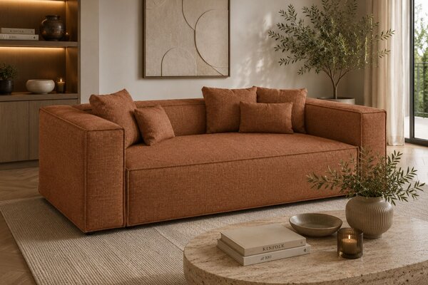 -25 % Dny MOMENTI– Cosmopolitan Design Terakotově oranžová žinylková trojmístná pohovka Aveiro 220 cm