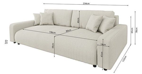 Krémová manšestrová rozkládací/s úložným prostorem pohovka 234 cm Sara – Ropez