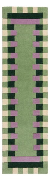 Zeleno-fialový ručně tkaný vlněný běhoun 60x230 cm Kai Wool Border – Flair Rugs