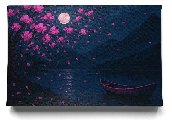 KRAFTHOUSE.EU Moonlit Sakura Lake – obraz na plátno Premium Canvas | 100% bavlna | Různé rozměry Velikost: 30 x 20 cm
