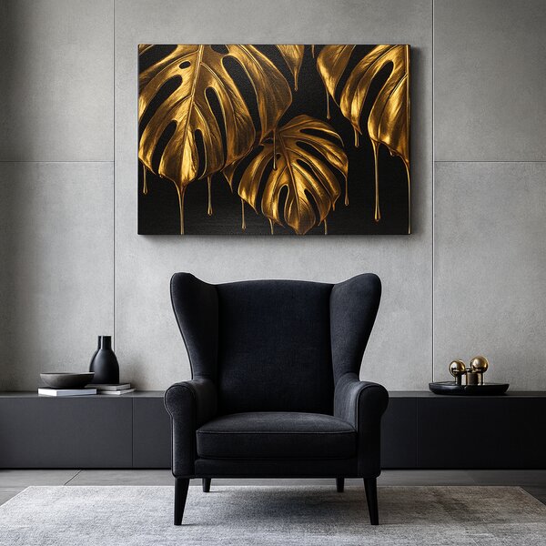 KRAFTHOUSE.EU Golden Drip Monstera – obraz na plátno Premium Canvas | 100% bavlna | Různé rozměry Velikost: 30 x 20 cm