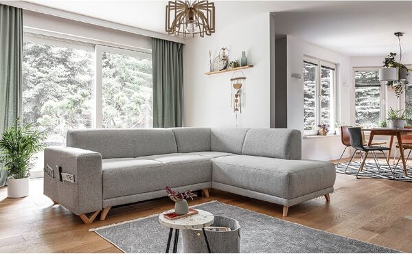 Světle šedá rozkládací/s úložným prostorem rohová pohovka (pravý roh/do L) Classy Sophie – Miuform