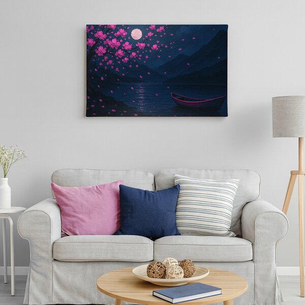 KRAFTHOUSE.EU Moonlit Sakura Lake – obraz na plátno Premium Canvas | 100% bavlna | Různé rozměry Velikost: 30 x 20 cm