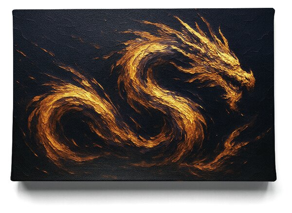 KRAFTHOUSE.EU Zlatý Ohnivý Drak – obraz na plátno Premium Canvas | 100% bavlna | Různé rozměry Velikost: 30 x 20 cm