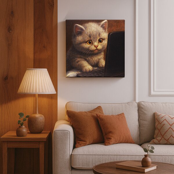KRAFTHOUSE.EU IT Koťátko – Programátor na Plátně Premium Canvas | 100% bavlna | Různé rozměry Velikost: 40 x 40 cm