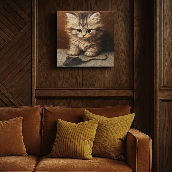 KRAFTHOUSE.EU Koťátko a Myška – obraz na plátno Premium Canvas | 100% bavlna | Různé rozměry Velikost: 40 x 40 cm