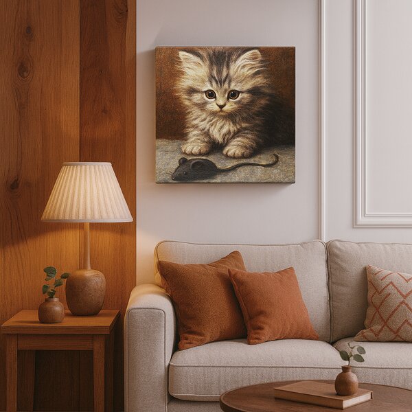 KRAFTHOUSE.EU Koťátko a Myška – obraz na plátno Premium Canvas | 100% bavlna | Různé rozměry Velikost: 40 x 40 cm