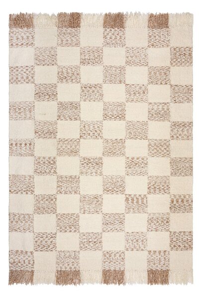 Krémový/v přírodní barvě ručně tkaný koberec s příměsí vlny 200x300 cm Eric Checkboard – Flair Rugs