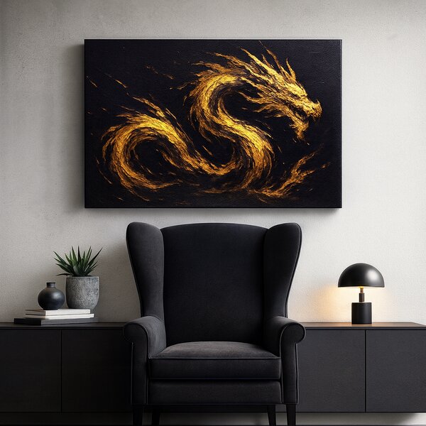KRAFTHOUSE.EU Zlatý Ohnivý Drak – obraz na plátno Premium Canvas | 100% bavlna | Různé rozměry Velikost: 30 x 20 cm