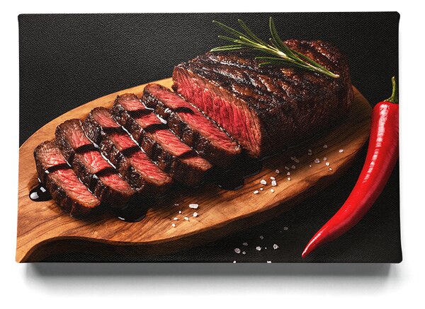 KRAFTHOUSE.EU Ohnivý Steak – Dokonalé Medium Rare – obraz na plátně Premium Canvas | 100% bavlna | Různé rozměry Velikost: 30 x 20 cm