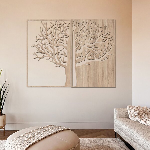 Dřevo života | Dřevěný strom na zeď DUALITY | Barva: Světlý dub | Rozměry (cm): 80x60