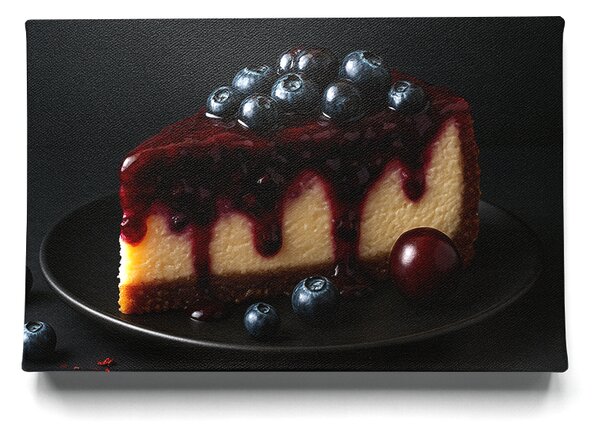 KRAFTHOUSE.EU Sladké Pokušení – Borůvkový Cheesecake na Černém Pozadí – obraz na plátně Premium Canvas | 100% bavlna | Různé rozměry Velikost: 30 x 20 cm