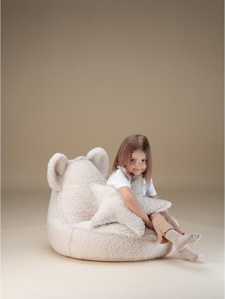 Krémový dětský sedací vak z textilie bouclé Bear – Wigiwama