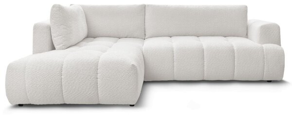 -25 % Dny MOMENTI– Bobochic Paris Bílá bouclé rozkládací pohovka Fuji 282 cm, levá